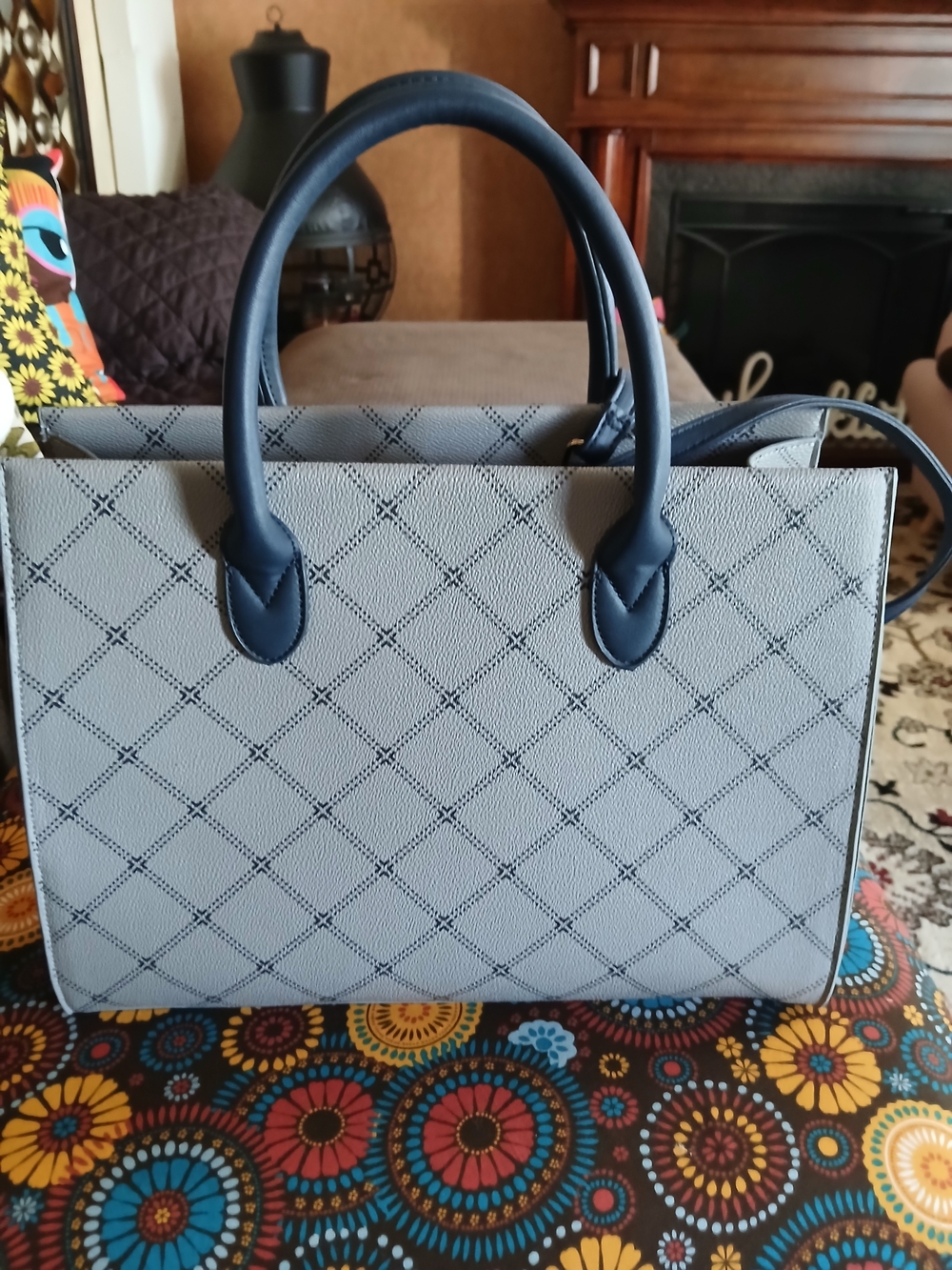 Navy and Grayish Blue Tote Bag with Gold Hardware NWOT!!! - Picture 2 of 3